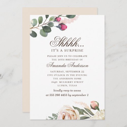 Watercolor floral 30th Birthday surprise party Invitation