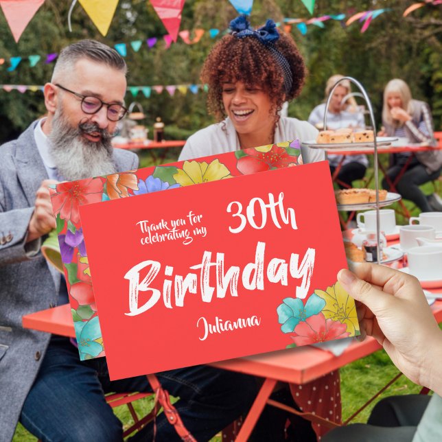 Watercolor Floral 30th Birthday Thank You Card (Creator Uploaded)