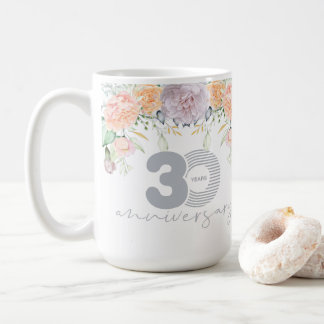 Watercolor Floral 30th Wedding Anniversary Coffee Mug
