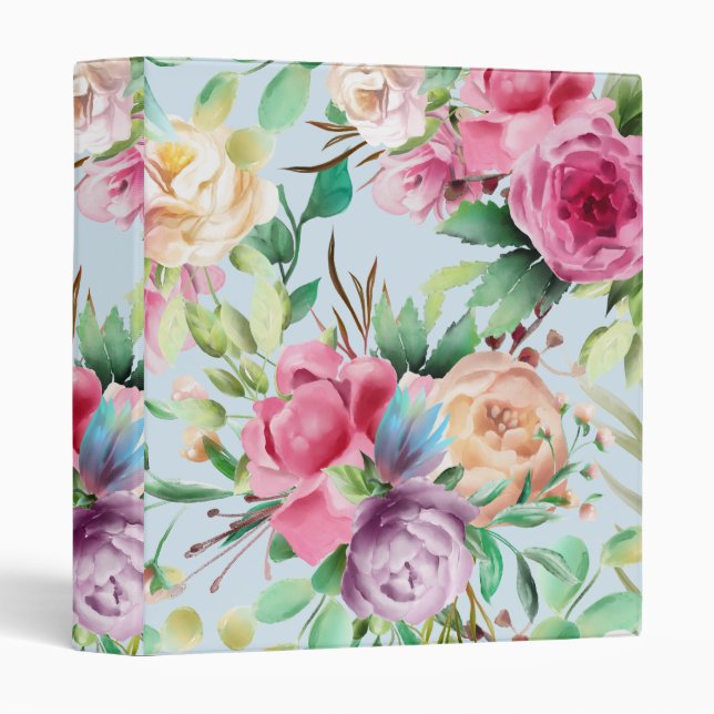 Watercolor Floral 3 Ring Binder (Front/Spine)