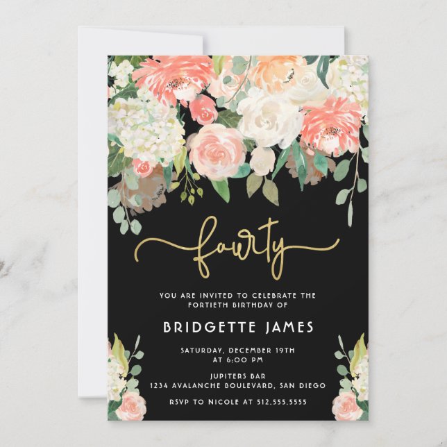Watercolor Floral 40th Birthday Invitation (Front)