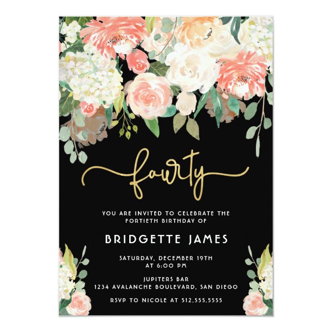 Watercolor Floral 40th Birthday Invitation