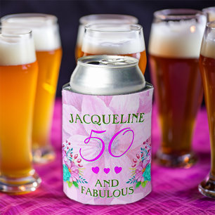 Watercolor Floral 50 and Fabulous Can Cooler