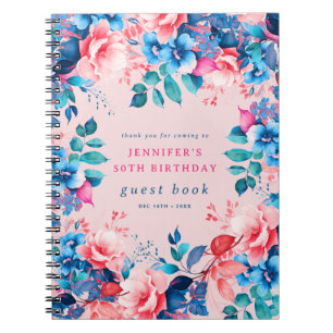 Watercolor Floral 50th Birthday Guest Book Blush