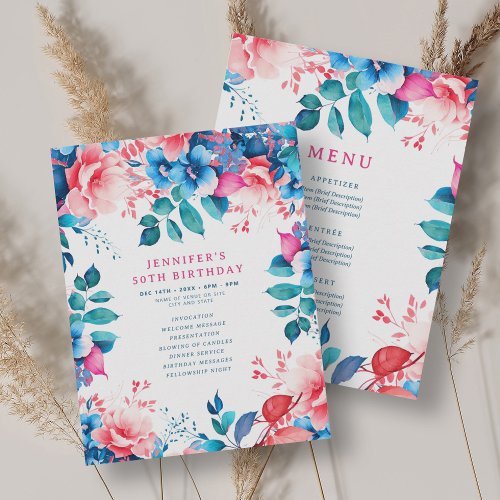 Watercolor Floral 50th Birthday Program Menu