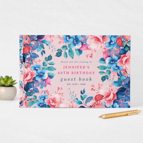 Watercolor Floral 60th Birthday Guest Book Blush