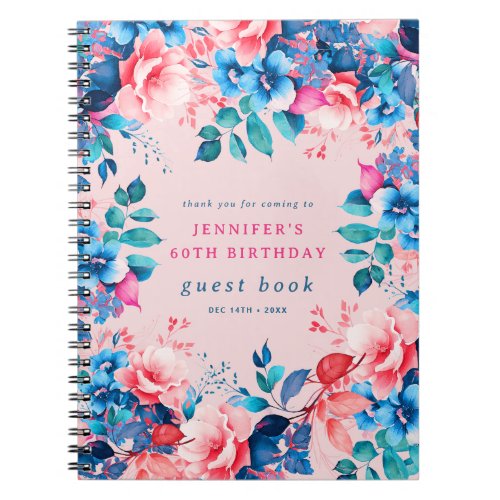 Watercolor Floral 60th Birthday Guest Book Blush