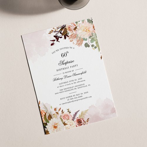 Watercolor Floral 60th Birthday Party Invitation