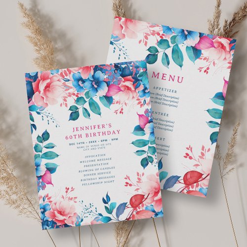 Watercolor Floral 60th Birthday Program Menu