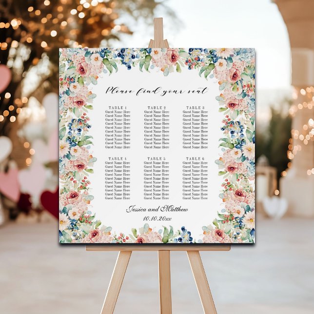 Watercolor Floral 6 Tables Wedding Seating Foam Board (Creator Uploaded)