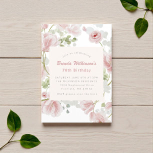Watercolor Floral 70th Birthday party Invitation