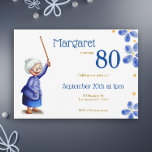 Watercolor Floral 80th Birthday Happy Grandmother Invitation<br><div class="desc">Cute and beautiful fun birthday invitation with an old lady with a cane. Personalize the text with your own information or click on customize further to make more changes. Most of the design is customizable. Illustrated and designed by Patricia Alvarez.</div>