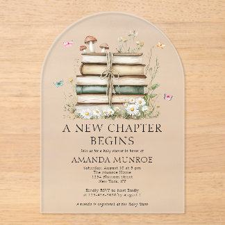 Watercolor Floral A New Chapter Baby Shower  Acrylic Invitations