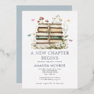 Watercolor Floral A New Chapter Baby Shower Foil Invitation