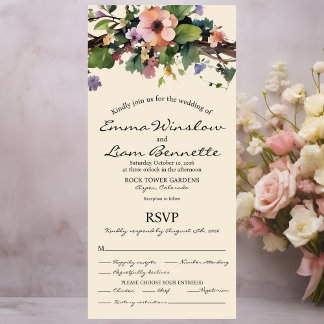 Watercolor floral, All in One Wedding Invite. Invitation