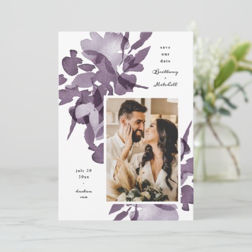 Watercolor Floral Amethyst Photo Save the Date Invitation
