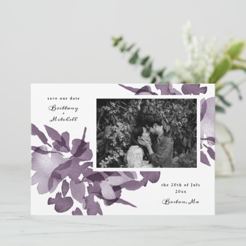 Watercolor Floral Amethyst Photo Save the Date Lan Invitation