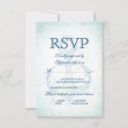 Watercolor Floral Anchor Beach Wedding Meal Choice RSVP Card