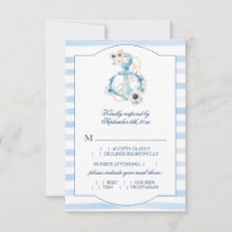 Watercolor Floral Anchor Blue Stripes Meal Choice RSVP Card