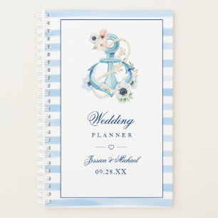 Watercolor Floral Anchor Blue Stripes Wedding Planner