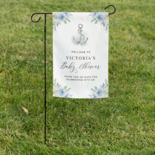Watercolor Floral Anchor Nautical Baby Shower Garden Flag