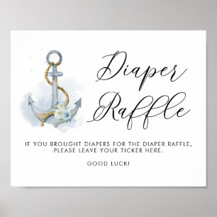 Watercolor Floral Anchor Nautical Diaper Raffle Poster
