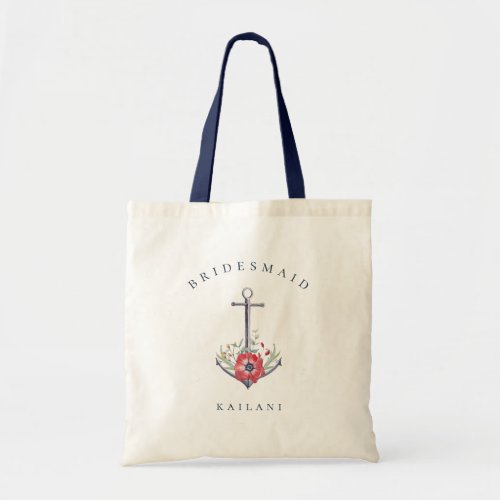 Watercolor Floral Anchor Nautical Tote Bag