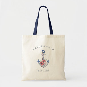Watercolor Floral Anchor Nautical Tote Bag