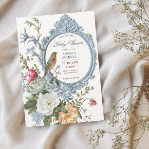 Watercolor floral and bird frame Baby Shower Invitation