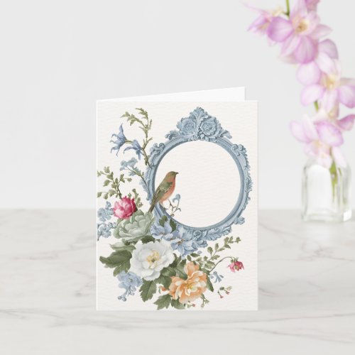 Watercolor floral and bird frame  card
