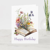 Watercolor Floral and Books Birthday