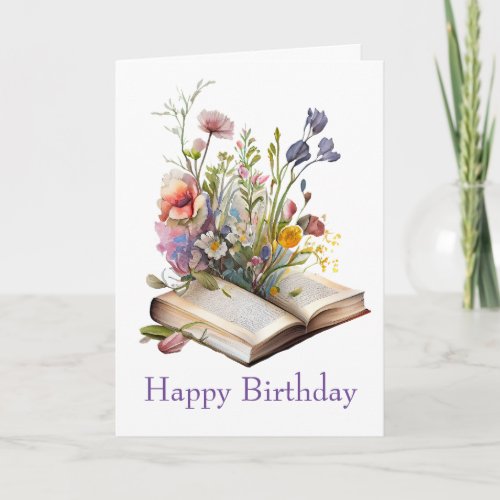 Watercolor Floral and Books Birthday Card