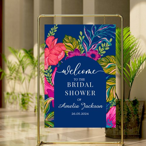 Watercolor floral and botanical blue bridal shower foam board