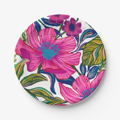 Watercolor floral and botanical blue bridal shower paper plates