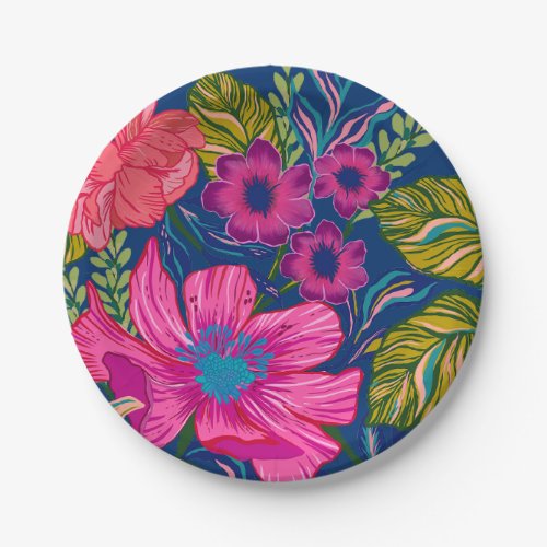 Watercolor floral and botanical blue bridal shower paper plates