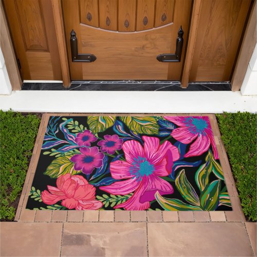 Watercolor floral and botanical Colorful Doormat