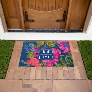 Watercolor floral and botanical Monogram Doormat