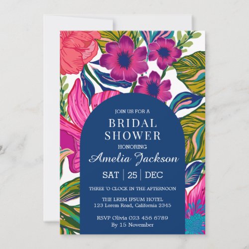 Watercolor floral and botanical pink bridal shower invitation