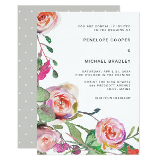 Watercolor Floral and Dots Wedding Card