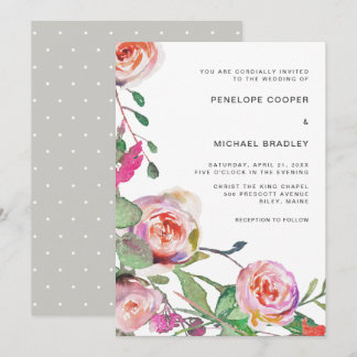 Watercolor Floral and Dots Wedding Invitation