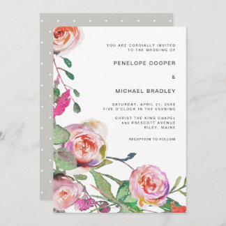 Watercolor Floral and Dots Wedding Invitation
