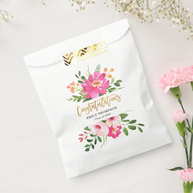 Watercolor Floral and Gold Custom Graduation Favor Bag (Sealed)