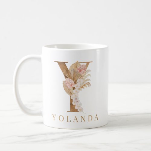 Watercolor Floral and Gold Letter Y Monogrammed Co Coffee Mug