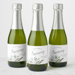 Watercolor Floral and Greenery Baby Shower Sparkling Wine Label
