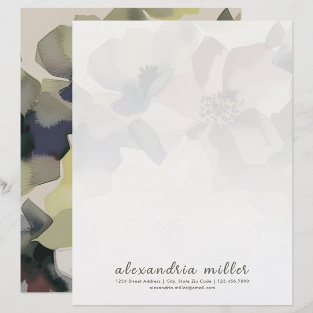 Watercolor Floral and Greenery Stationery (Front/Back)
