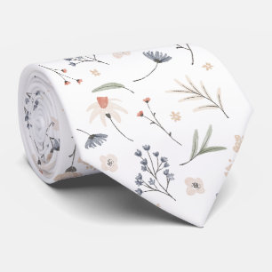 Watercolor floral and leafy pattern. Neck tie