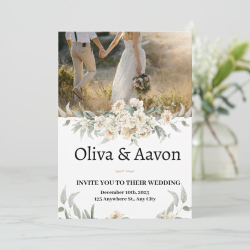Watercolor Floral and Photo Wedding invitations