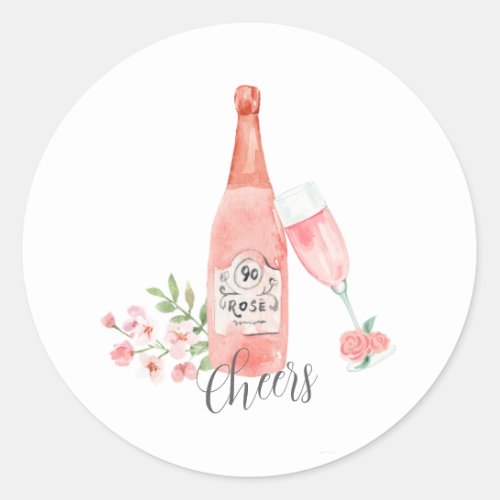 Watercolor Floral and Rose Wine design  Classic Round Sticker