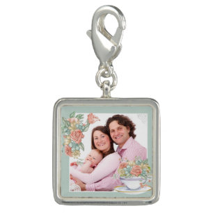 Watercolor Floral and Teacup Custom Photo Charm