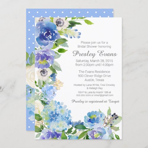 Watercolor Floral Anemone Hydrangea Bridal Shower Invitation